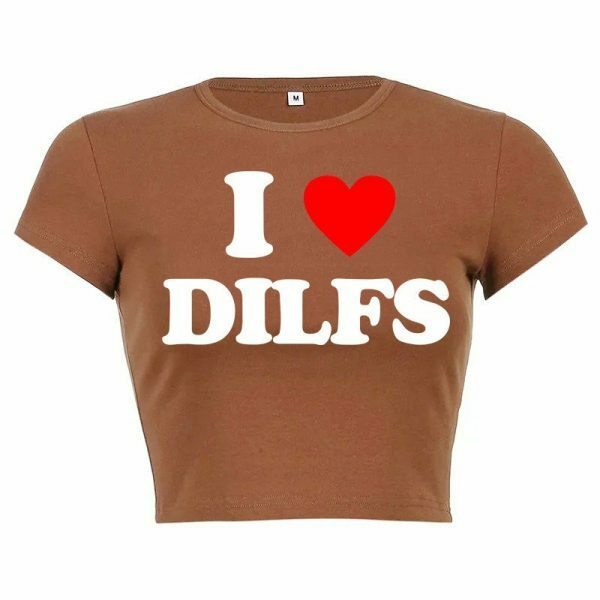 DILFS Y2K Slogan Crop Tee Retro Letter Cropped Top Women's Streetwear