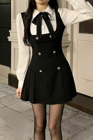 Elegant Black Bow Mini Dress | Y2K Streetwear Aesthetic