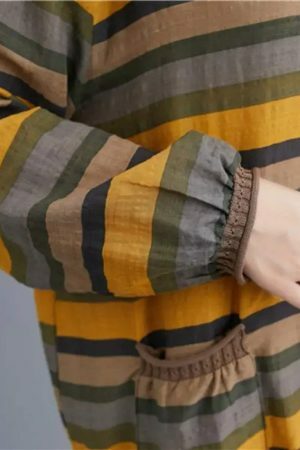 Elegant Y2K Striped Linen Top for Women, Casual Loose Yellow Tee