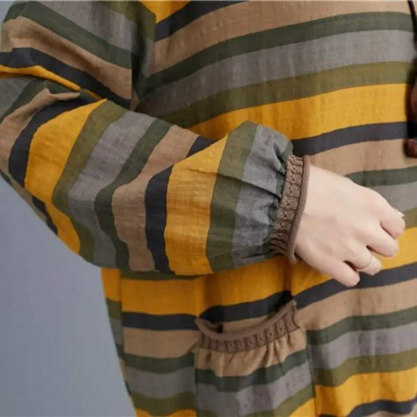 Elegant Y2K Striped Linen Top for Women, Casual Loose Yellow Tee