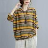 Elegant Y2K Striped Linen Top for Women, Casual Loose Yellow Tee