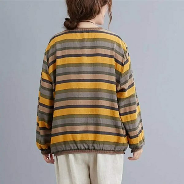 Elegant Y2K Striped Linen Top for Women, Casual Loose Yellow Tee