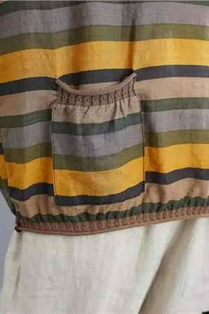 Elegant Y2K Striped Linen Top for Women, Casual Loose Yellow Tee