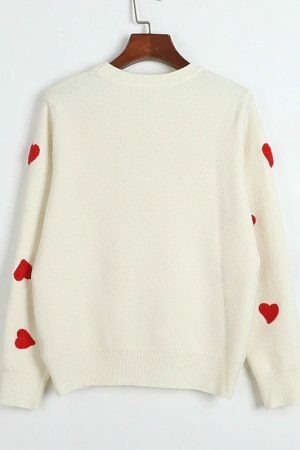 Embroidered Heart Y2K Streetwear Sweater - Women's Loose Fit Long Sleeve