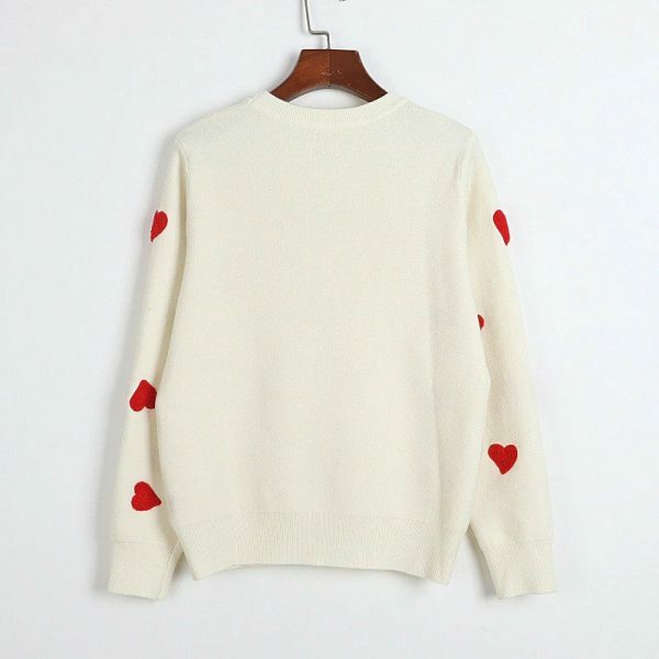 Embroidered Heart Y2K Streetwear Sweater - Women's Loose Fit Long Sleeve