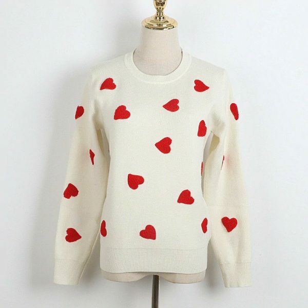 Embroidered Heart Y2K Streetwear Sweater - Women's Loose Fit Long Sleeve