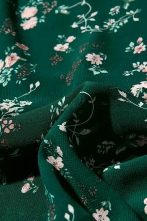 Emerald Green Floral Midi Dress with Pink Flowers - Y2K Streetwear Aesthetic