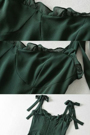 Emerald Green Milkmaid Mini Dress | Y2K Streetwear Aesthetic