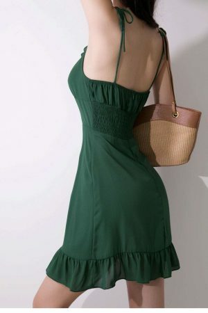 Emerald Green Mini Tie Strap Dress - Y2K Streetwear Aesthetic