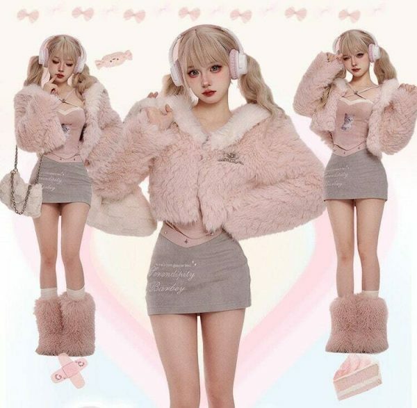 Faux Fur Sailor Collar Jacket: Coquette Y2K Streetwear Aesthetic