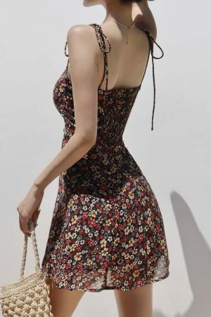 Floral Chiffon Tie Strap Mini Dress - Y2K Streetwear Aesthetic