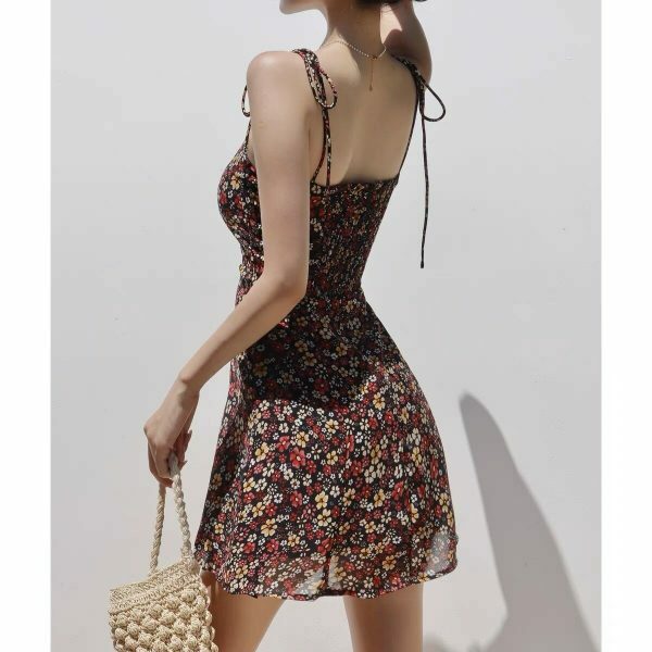 Floral Chiffon Tie Strap Mini Dress - Y2K Streetwear Aesthetic