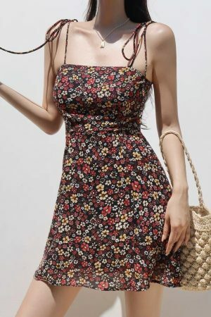 Floral Chiffon Tie Strap Mini Dress - Y2K Streetwear Aesthetic