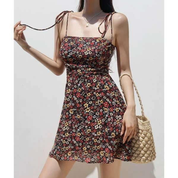 Floral Chiffon Tie Strap Mini Dress - Y2K Streetwear Aesthetic