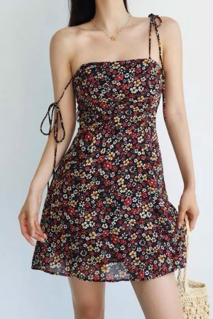 Floral Chiffon Tie Strap Mini Dress - Y2K Streetwear Aesthetic