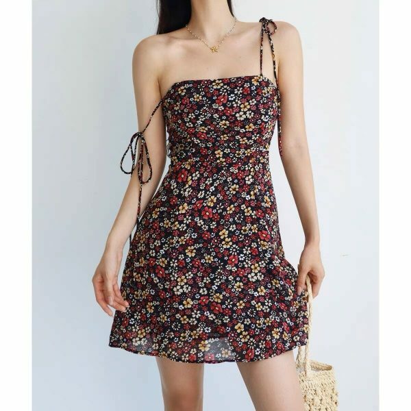 Floral Chiffon Tie Strap Mini Dress - Y2K Streetwear Aesthetic