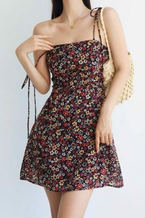 Floral Chiffon Tie Strap Mini Dress - Y2K Streetwear Aesthetic