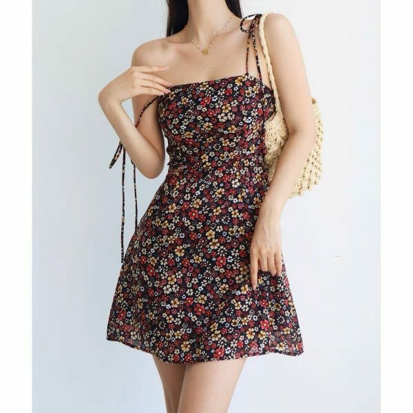 Floral Chiffon Tie Strap Mini Dress - Y2K Streetwear Aesthetic