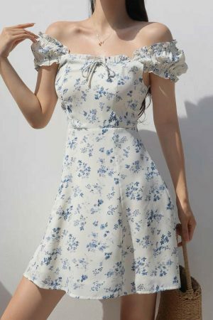 Floral Mini Puff Sleeve Dress - Y2K Streetwear Aesthetic