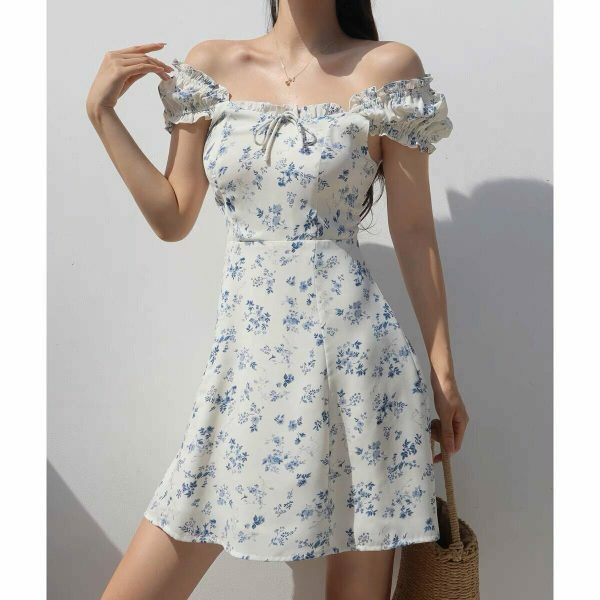 Floral Mini Puff Sleeve Dress - Y2K Streetwear Aesthetic