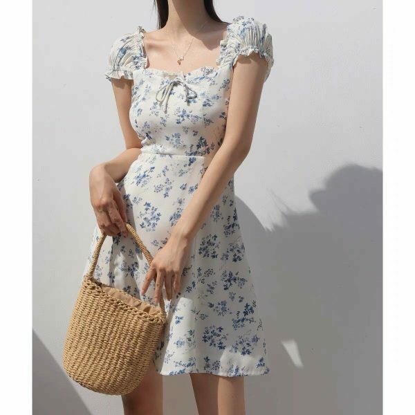 Floral Mini Puff Sleeve Dress - Y2K Streetwear Aesthetic