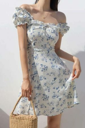 Floral Mini Puff Sleeve Dress - Y2K Streetwear Aesthetic