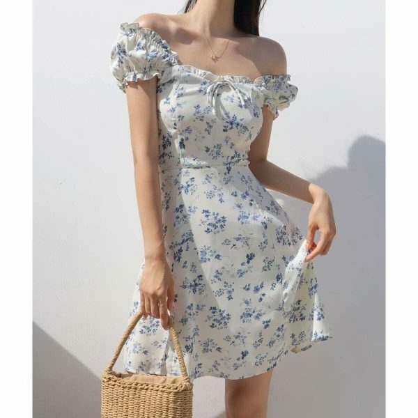 Floral Mini Puff Sleeve Dress - Y2K Streetwear Aesthetic