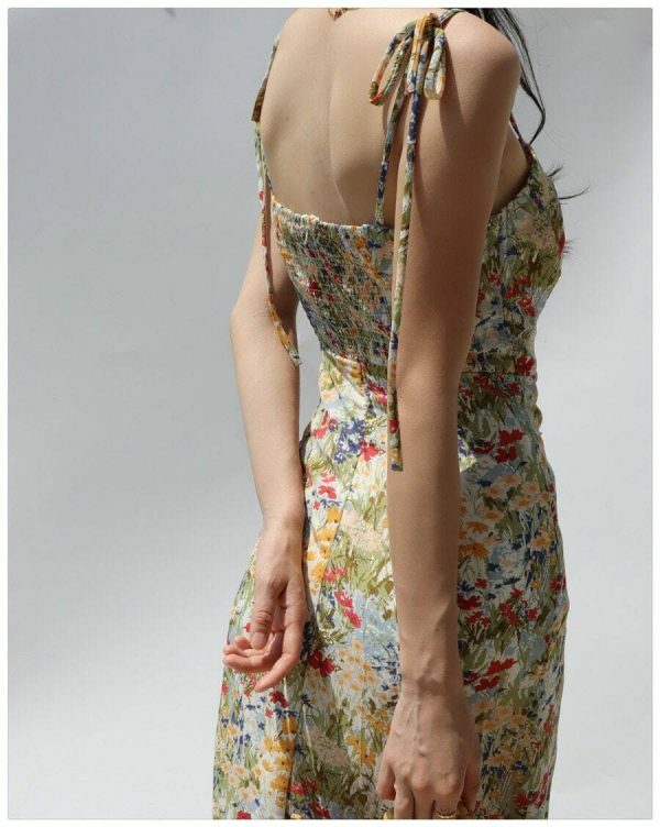 Floral Split Midi Dress Y2K Streetwear Aesthetic