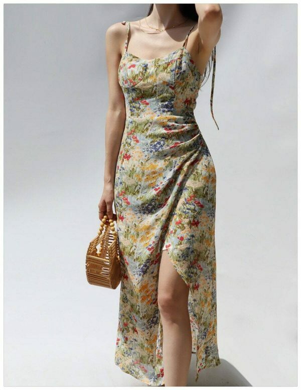 Floral Split Midi Dress Y2K Streetwear Aesthetic