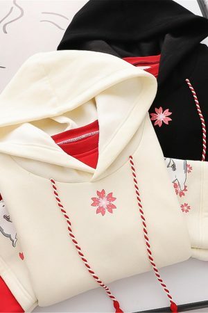 Flower Rabbit Embroidered Multicolor Fleece Hoodie Y2K Streetwear Aesthetic