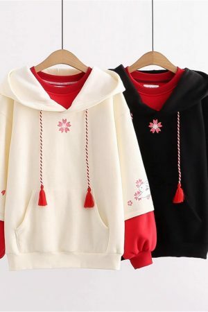 Flower Rabbit Embroidered Multicolor Fleece Hoodie Y2K Streetwear Aesthetic