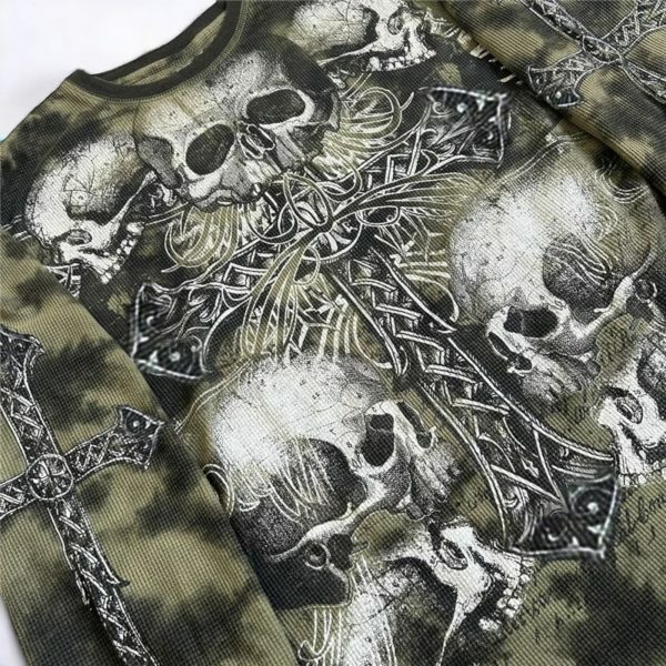 Goth Skull Y2K Streetwear Long Sleeve Top