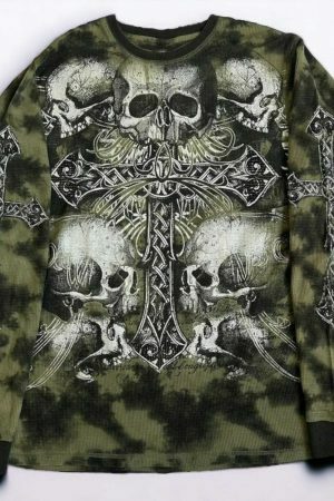 Goth Skull Y2K Streetwear Long Sleeve Top