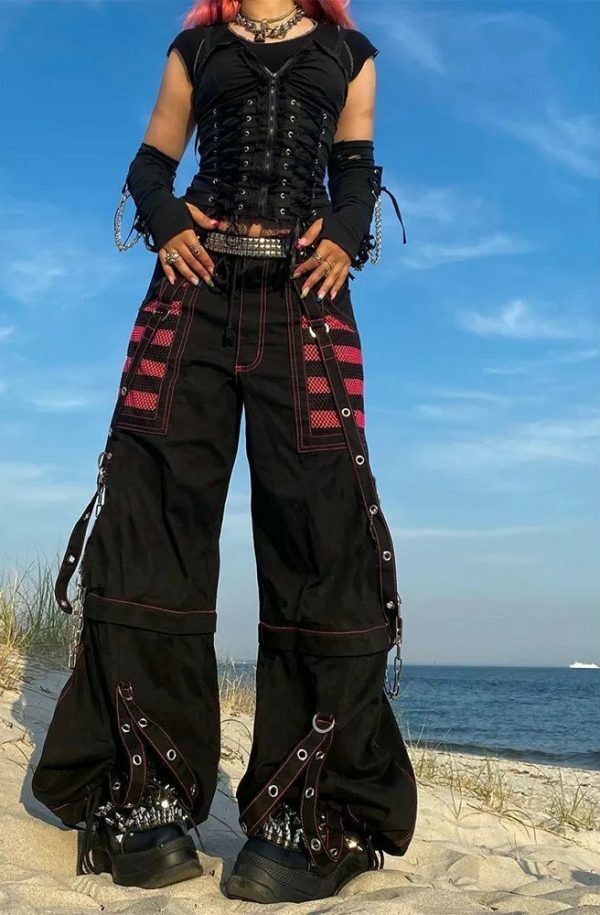 Gothic Baggy Cargo Pants Women Low Waist Wide Leg Vintage Chain Trousers