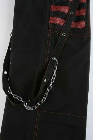 Gothic Baggy Cargo Pants Women Low Waist Wide Leg Vintage Chain Trousers