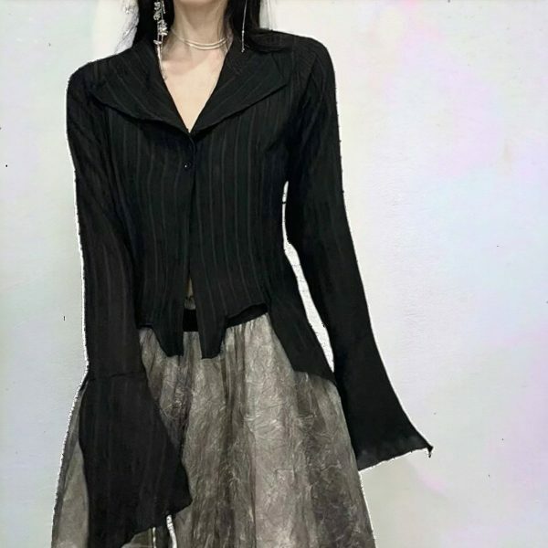 Gothic Black Y2K Streetwear Blouse for Women