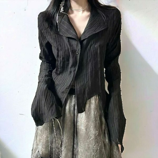 Gothic Black Y2K Streetwear Blouse for Women