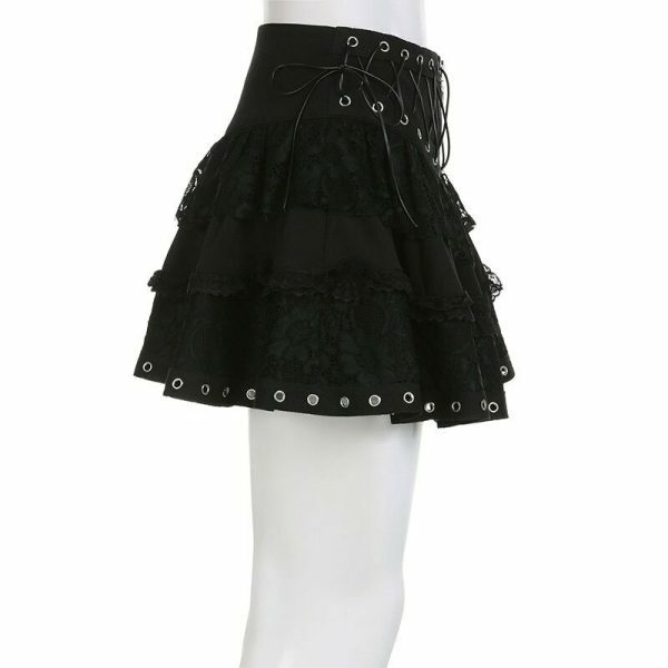 Gothic Lace Skirt Y2K Dark Academia Aesthetic