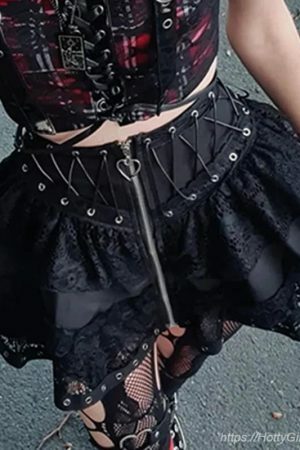 Gothic Lace Skirt Y2K Dark Academia Aesthetic