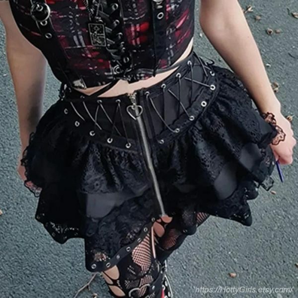 Gothic Lace Skirt Y2K Dark Academia Aesthetic