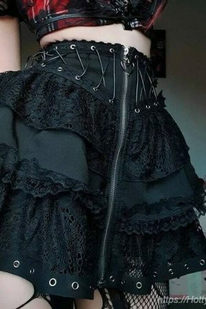 Gothic Lace Skirt Y2K Dark Academia Aesthetic