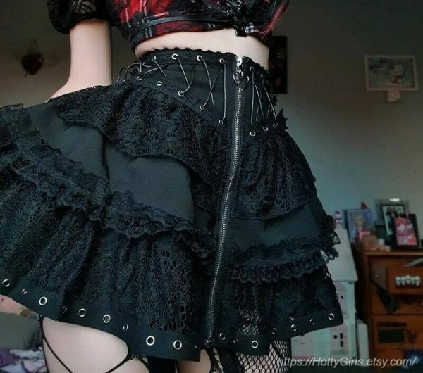 Gothic Lace Skirt Y2K Dark Academia Aesthetic