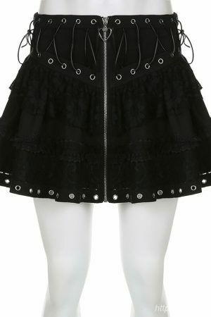 Gothic Lace Skirt Y2K Dark Academia Aesthetic