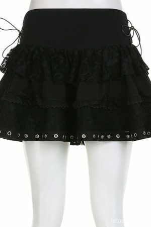 Gothic Lace Skirt Y2K Dark Academia Aesthetic