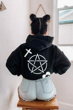 Gothic Oversized Graphic Hoodie for Trendy Y2K Aesthetic