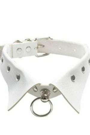 Gothic PU Leather Studded Collar Choker with Ring - Y2K Streetwear Necklace for Women