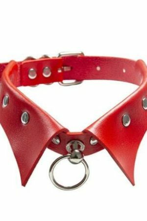 Gothic PU Leather Studded Collar Choker with Ring - Y2K Streetwear Necklace for Women