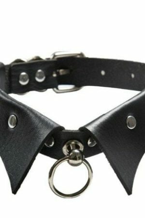 Gothic PU Leather Studded Collar Choker with Ring - Y2K Streetwear Necklace for Women