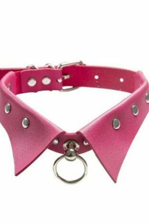 Gothic PU Leather Studded Collar Choker with Ring - Y2K Streetwear Necklace for Women