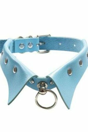 Gothic PU Leather Studded Collar Choker with Ring - Y2K Streetwear Necklace for Women